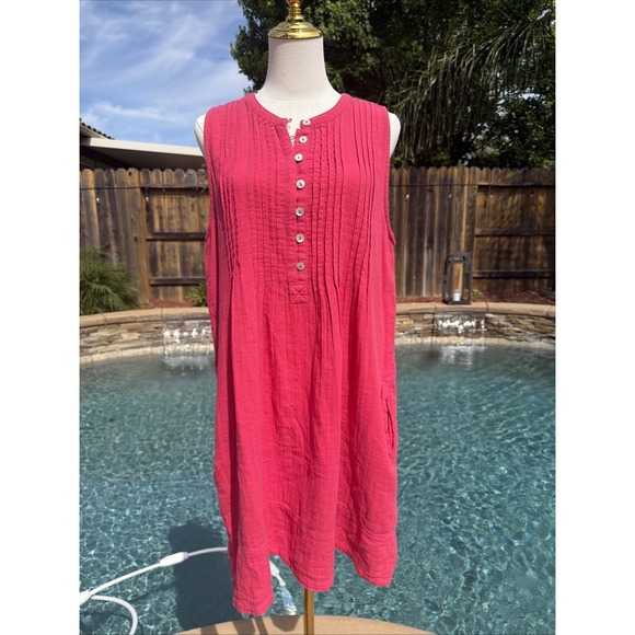 Quince Dresses & Skirts - Quince Shift Mini Dress Hot Pink Cotton Gauze Sleeveless Pintuck Cotton L